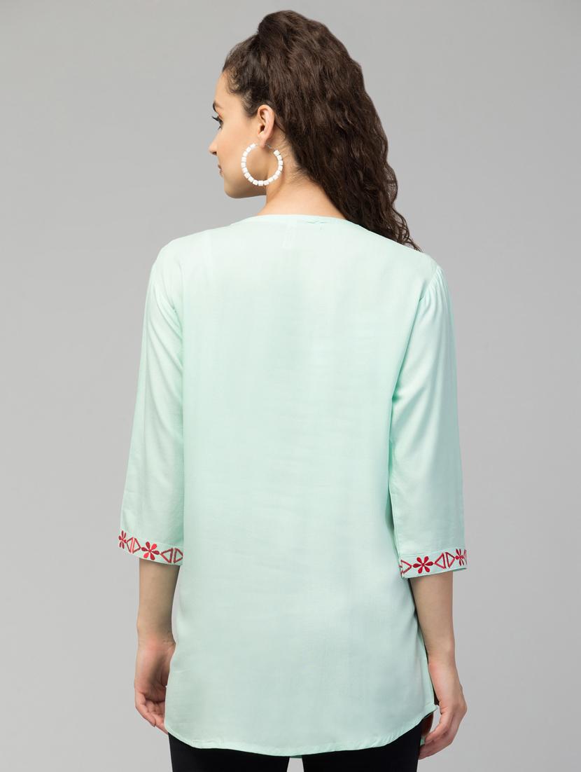 light blue floral embroidred a-line tunic - 20301372 - Standard Image - 2