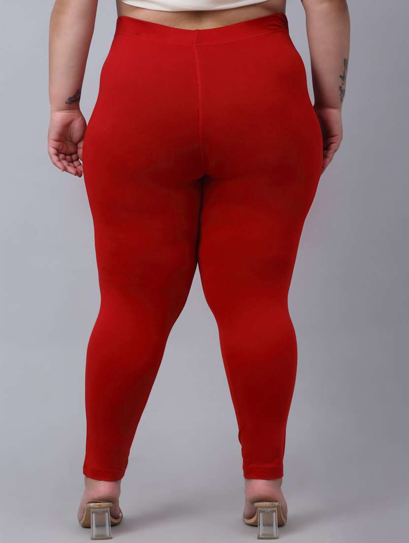 red cotton blend solid legging - 20301409 -  Standard Image - 2