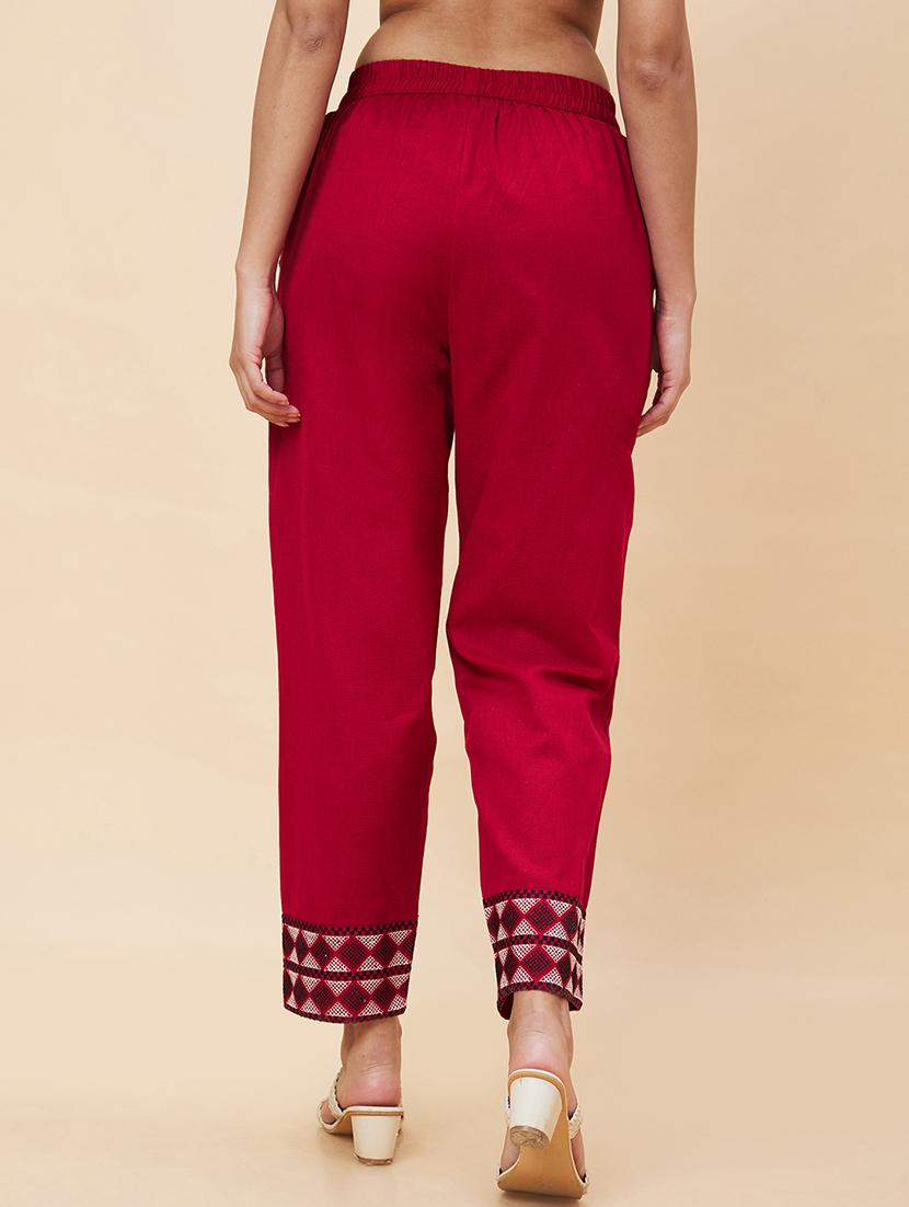 women maroon cotton cigarette pants - 20301515 - Standard Image - 2