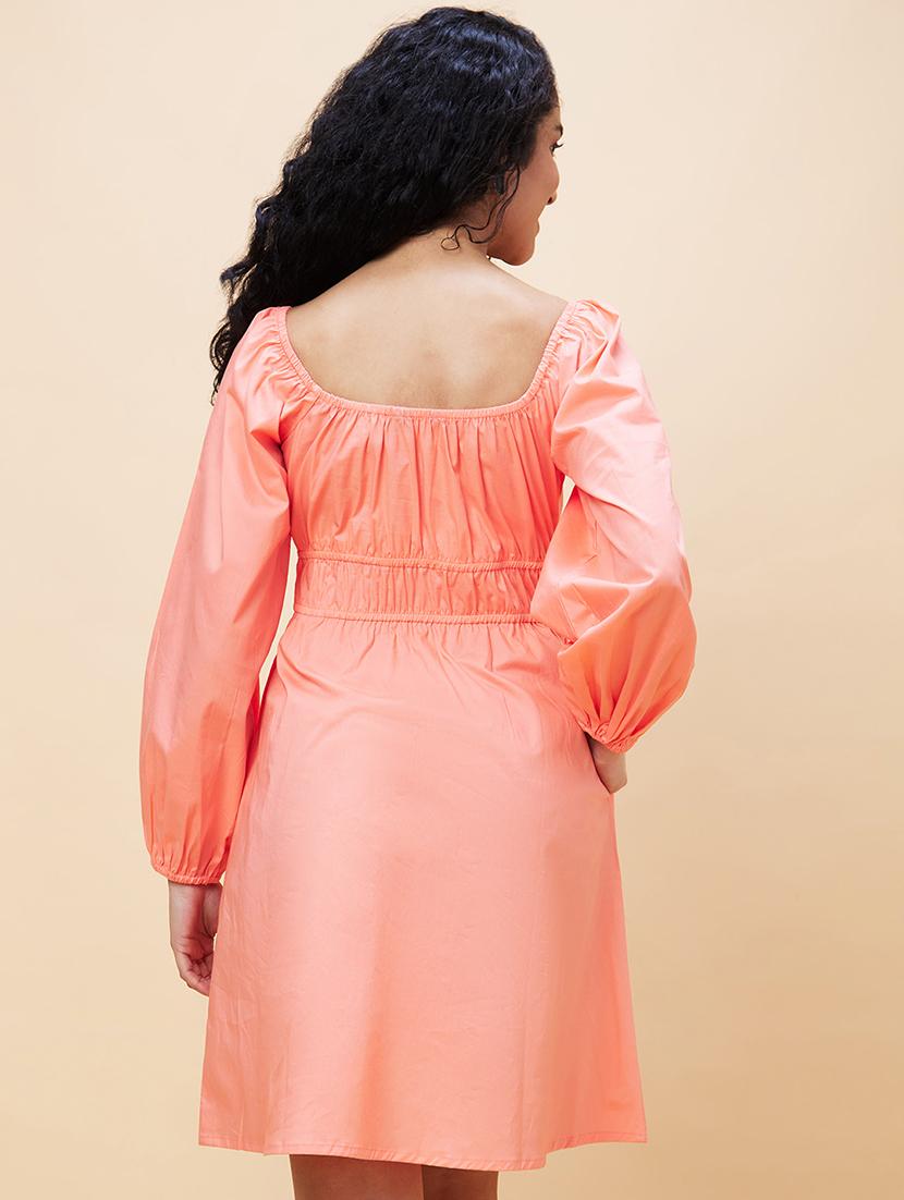 women coral cotton fit & flare dress - 20301527 - Standard Image - 2
