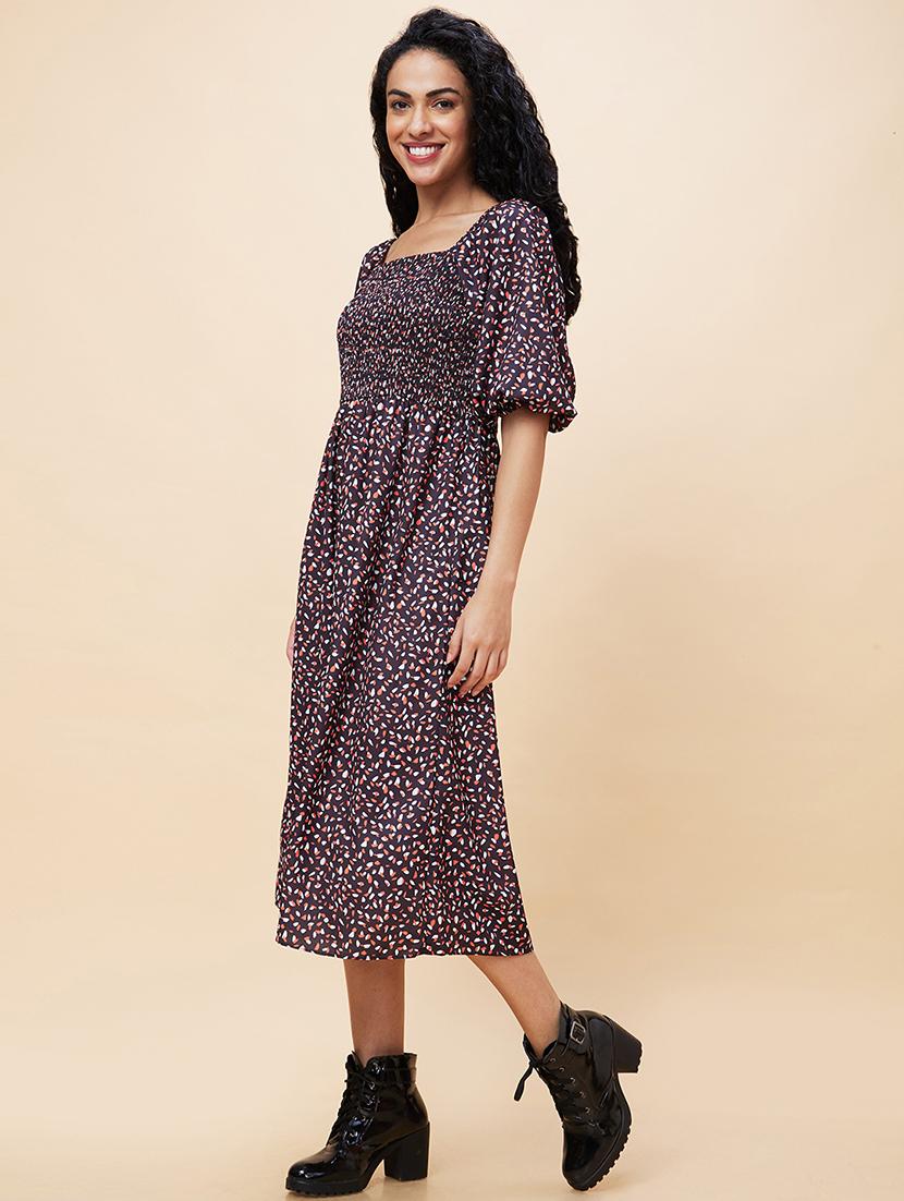 women black polyester fit & flare dress - 20301529 - Standard Image - 2