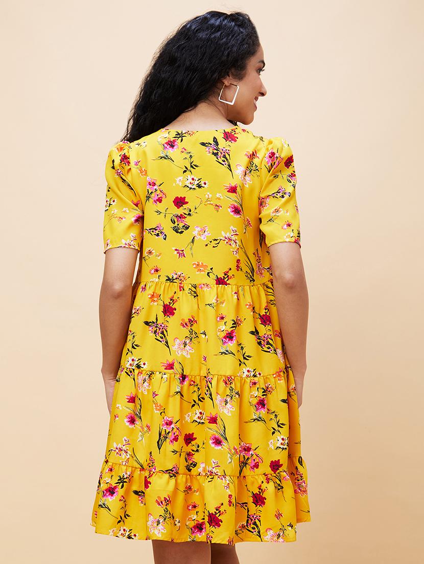 women yellow polyester tiered dress - 20301531 - Standard Image - 2