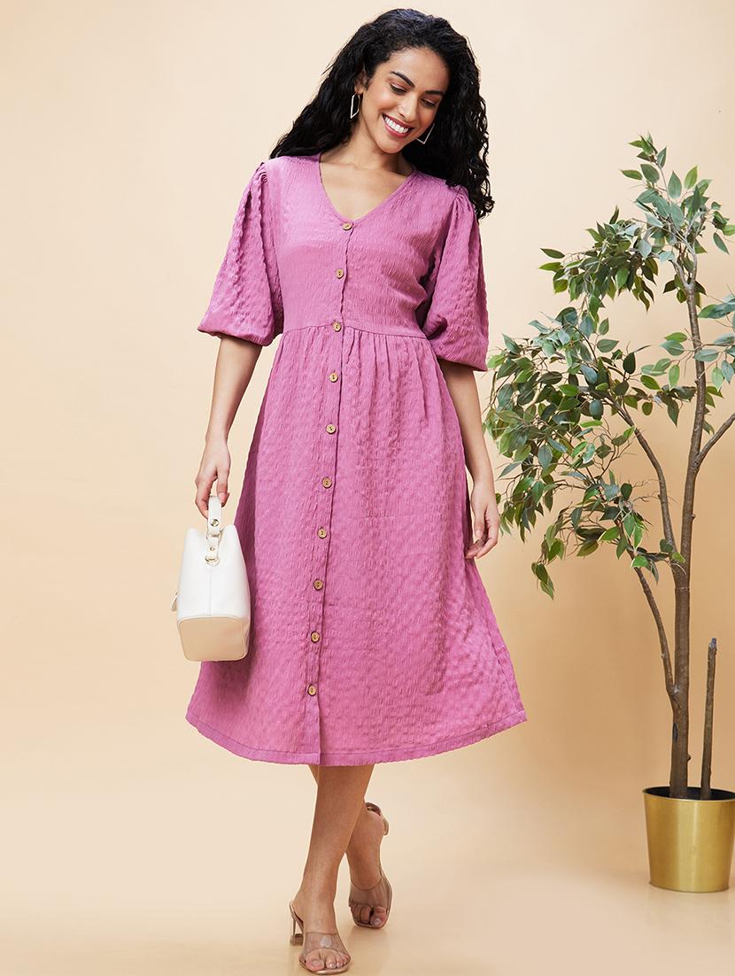 women purple polyester a-line dress - 20301532 - Zoom Image - 0