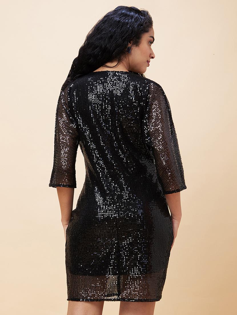 globus women black sequinned twisted detail sheath party dress - 20301535 - Standard Image - 2