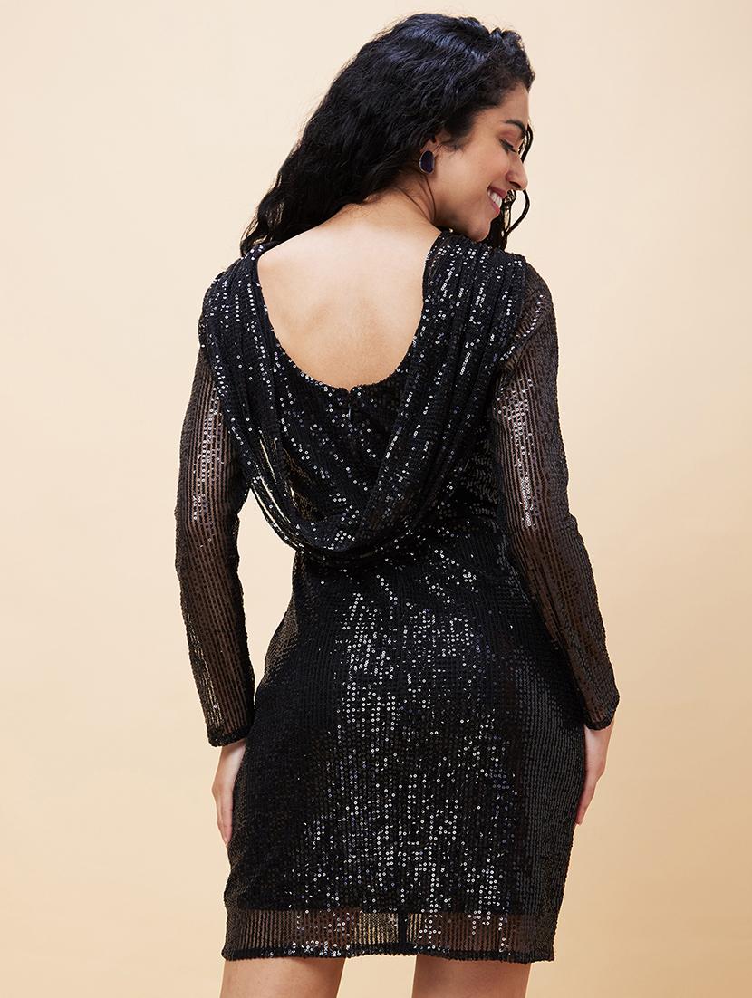 globus women black boat neck long sleeves sequinned sheath party dress - 20301536 - Standard Image - 2