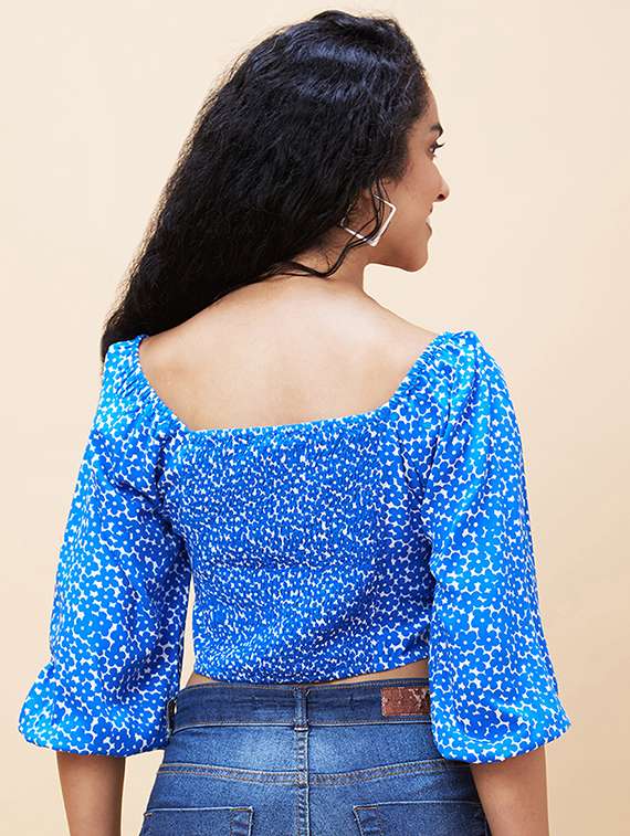 women blue polyester crop top - 20301545 -  Standard Image - 2