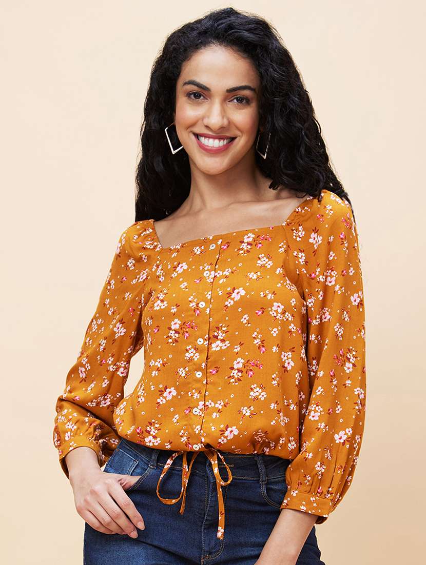 women mustard viscose regular top