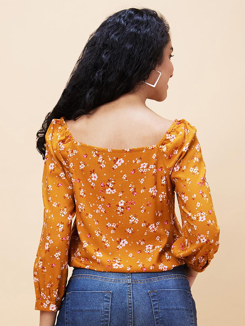 women mustard viscose regular top - 20301548 - Standard Image - 2
