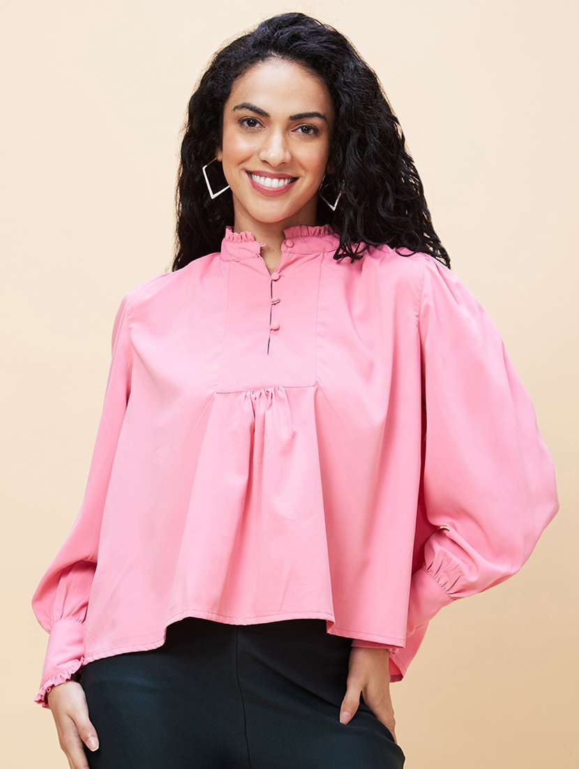 women pink polyester regular top