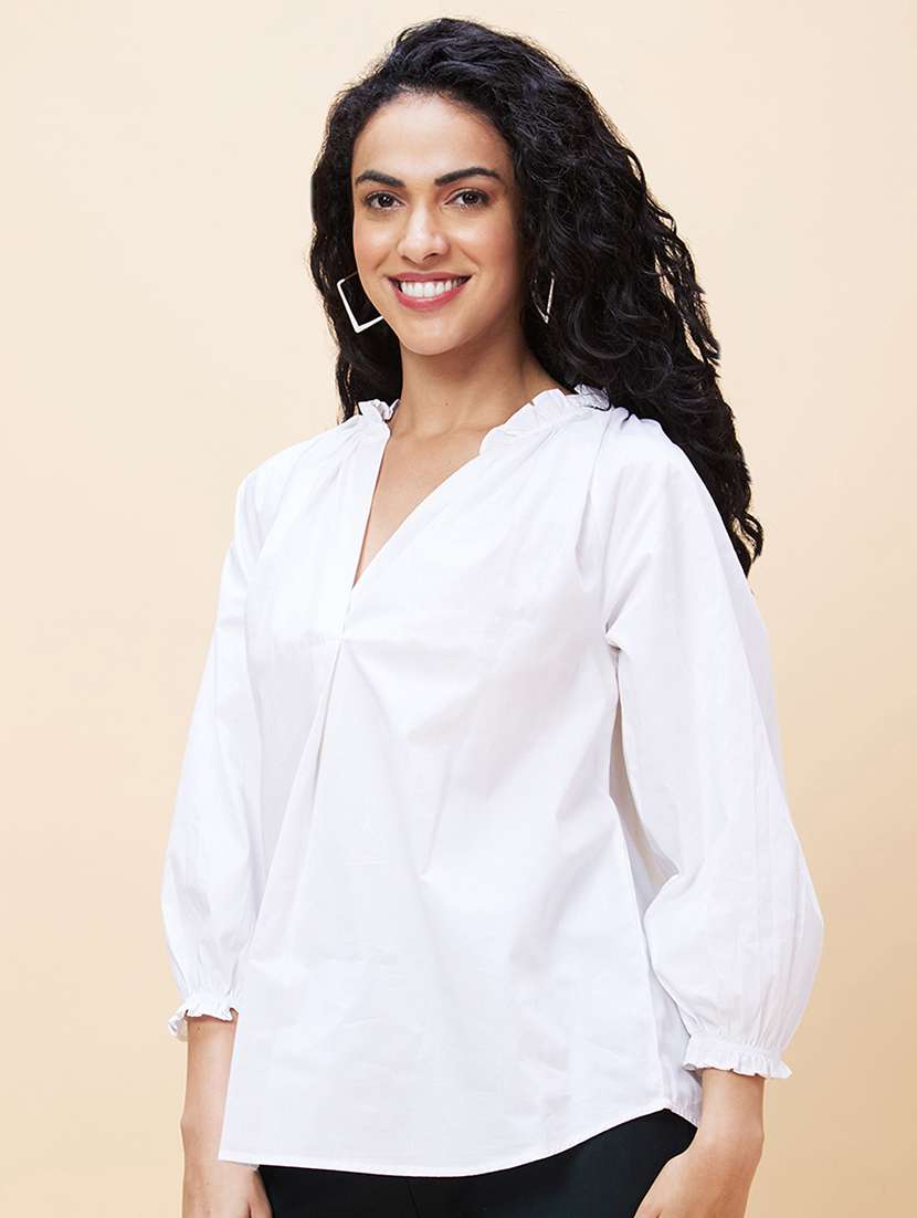 women white cotton regular top - 20301552 - Standard Image - 2