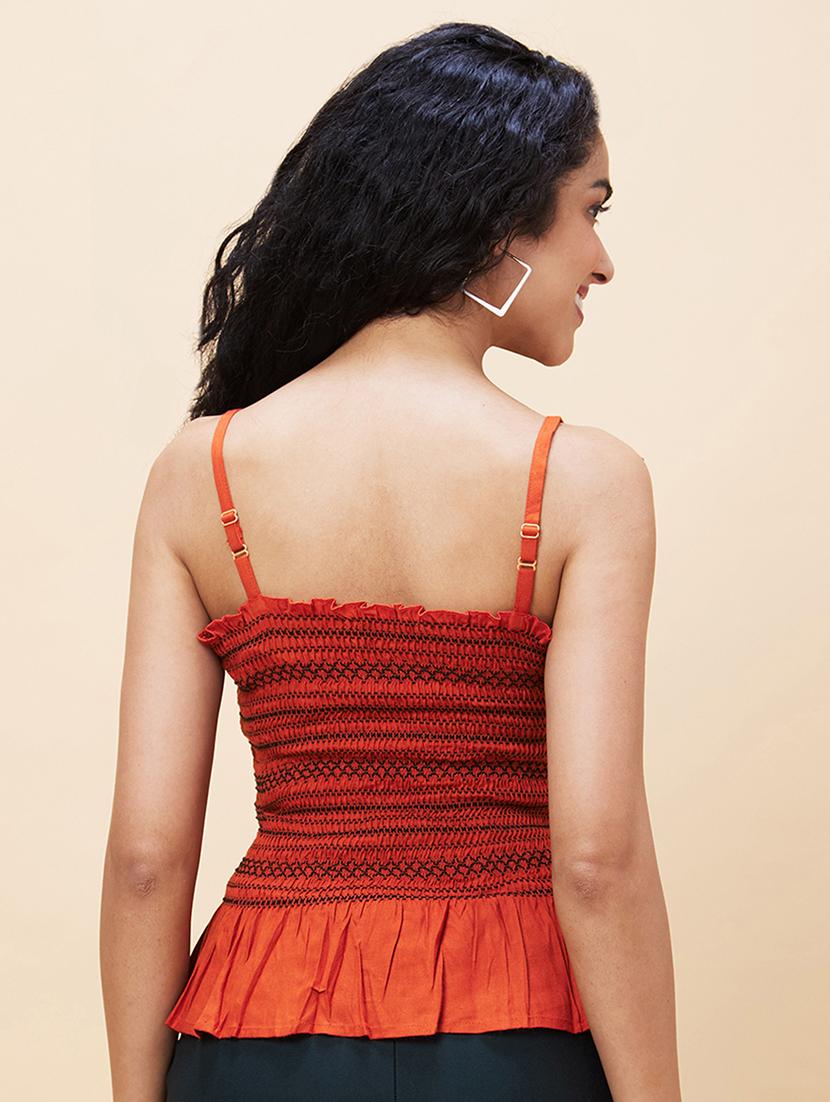 women rust viscose peplum top - 20301558 - Standard Image - 2