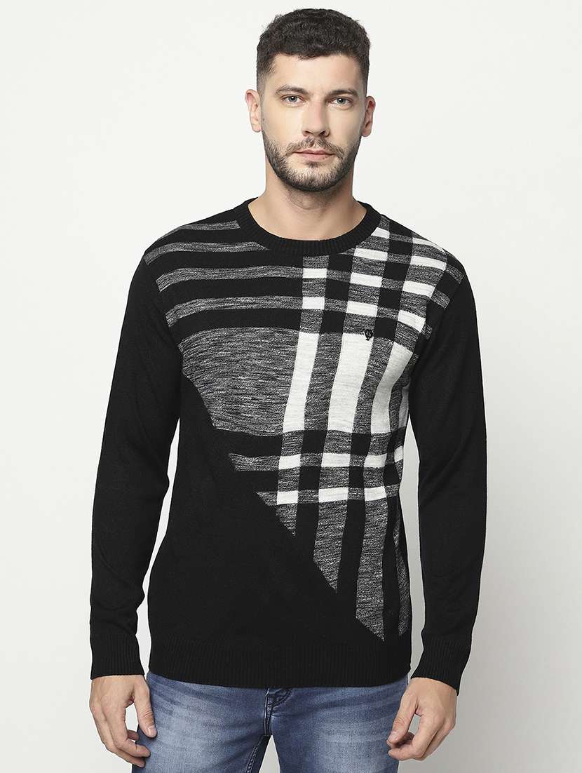 men checkered long sleeve regular fit pullover