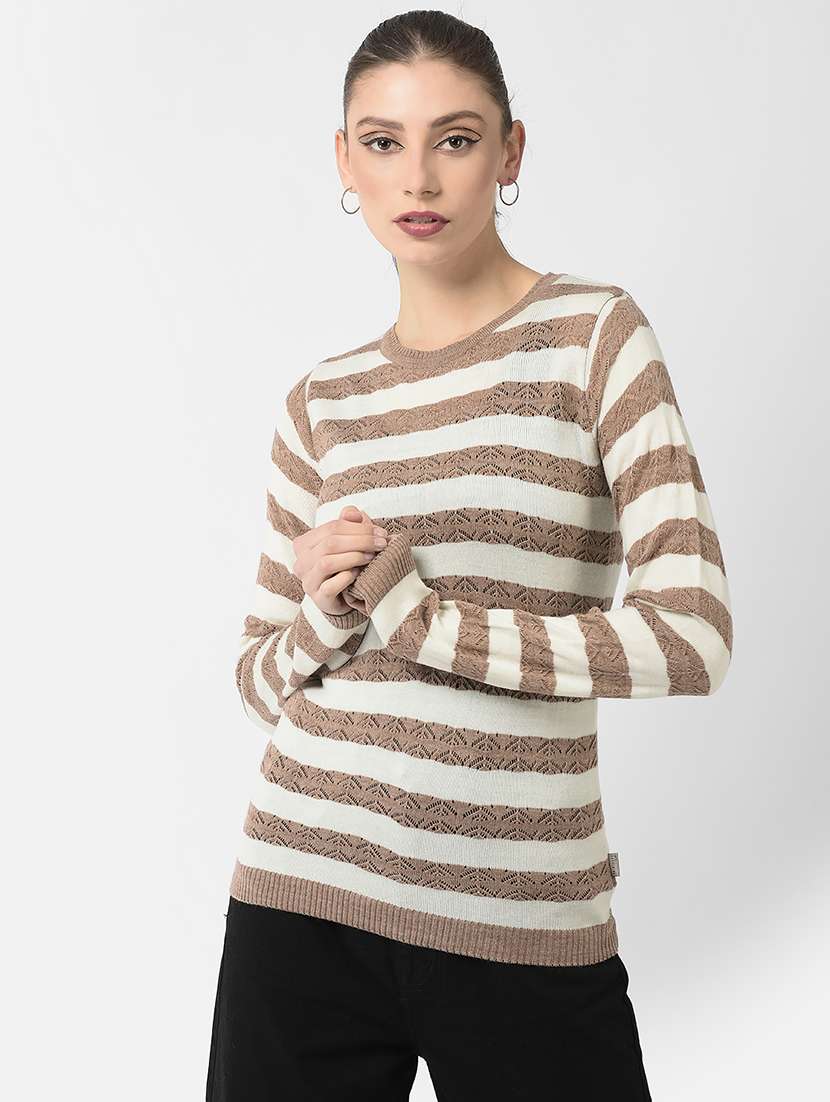 brown self design pullover