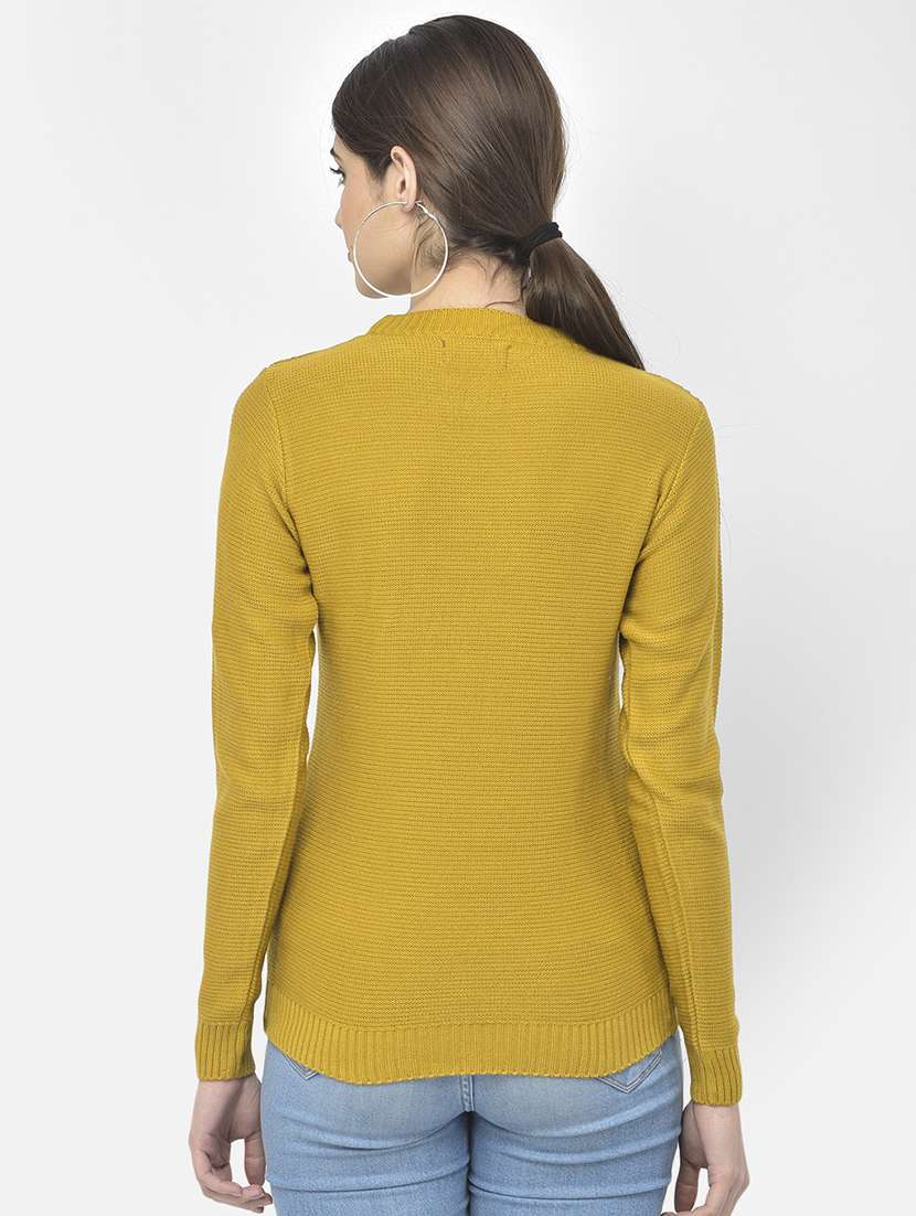 women yellow self design long sleeve pullover - 20301934 - Standard Image - 2