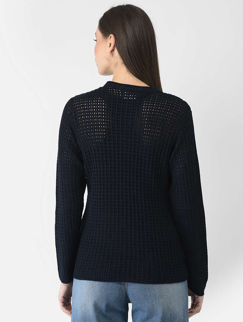 dark blue self design pullover - 20301935 - Standard Image - 2
