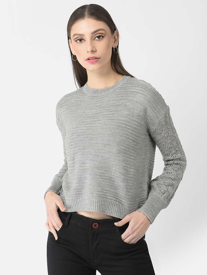 grey self design pullover