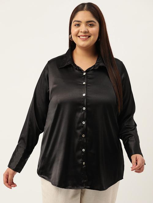 black satin plus shirt - 20302535 - Standard Image - 0