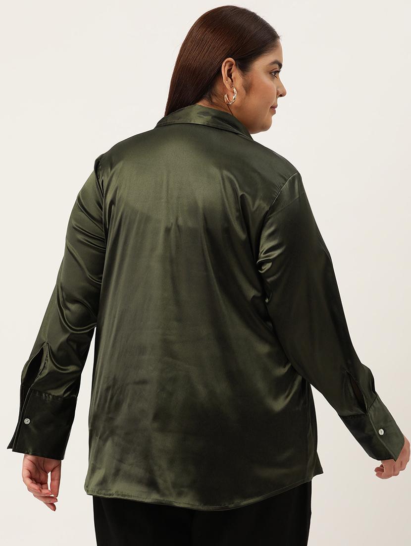 olive satin plus shirt - 20302536 - Standard Image - 2