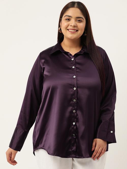 purple satin plus shirt - 20302537 - Standard Image - 0