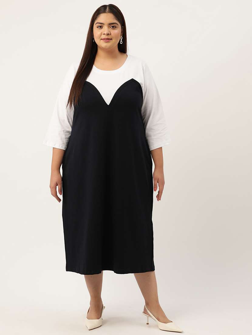 plus size womens black & white color block dress