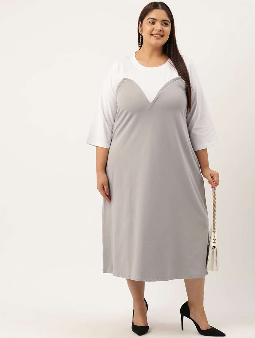 plus size womens grey & white color block dress