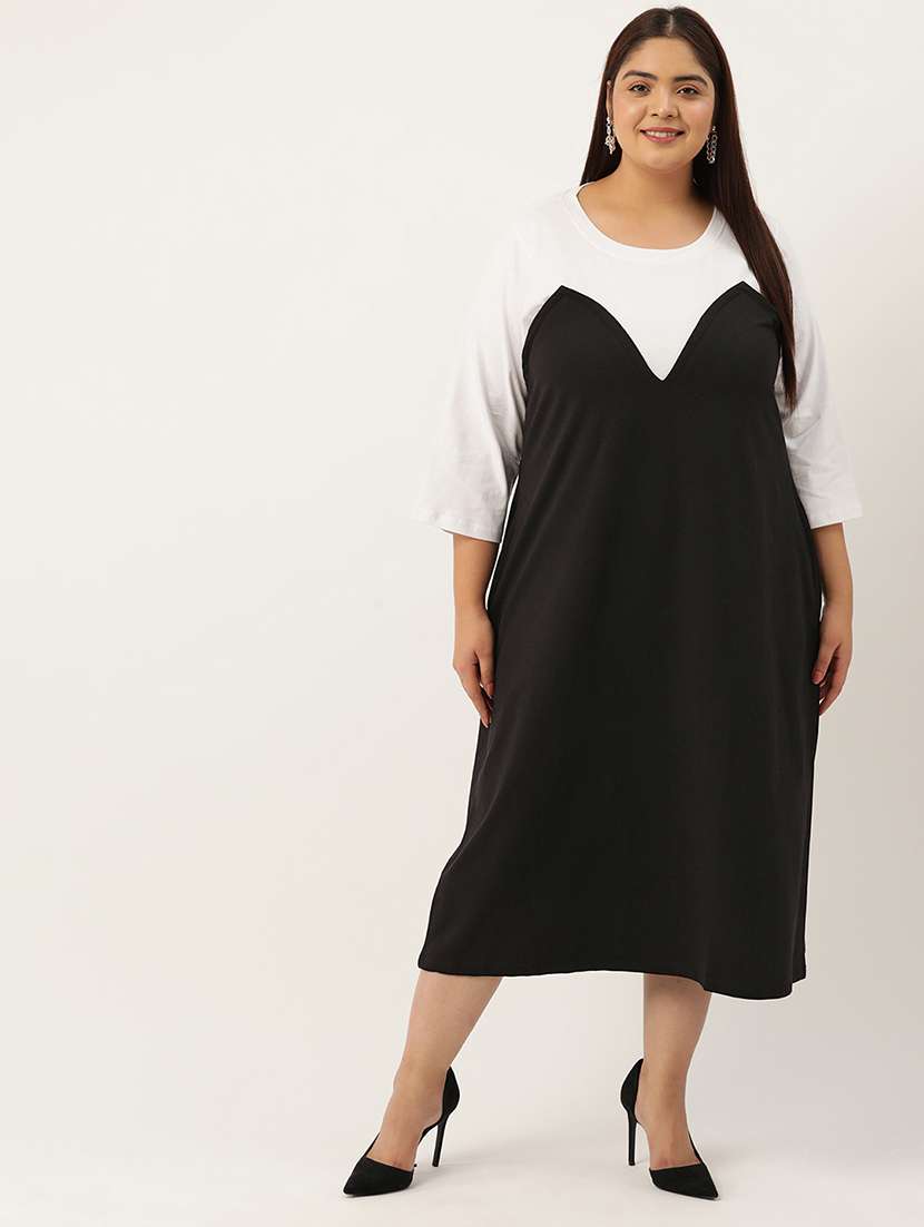 plus size womens black & white color block dress