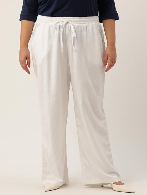 white linen relaxed fit palazzo - 20302749 -  Standard Image - 0