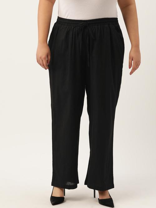 black linen relaxed fit palazzo - 20302750 -  Standard Image - 0