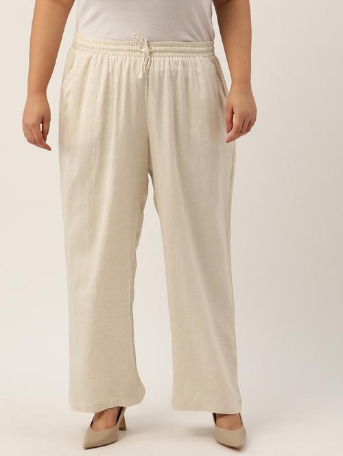 off white linen relaxed fit palazzo - 20302751 -  Standard Image - 0