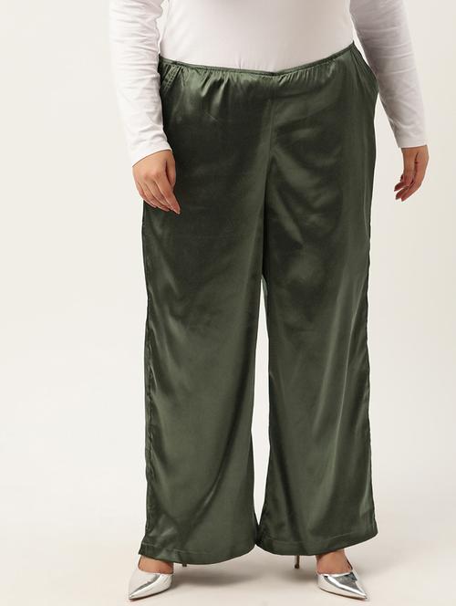 olive linen relaxed fit palazzo - 20302755 - Standard Image - 0