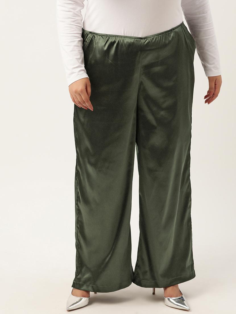 olive linen relaxed fit palazzo - 20302755 - Zoom Image - 0