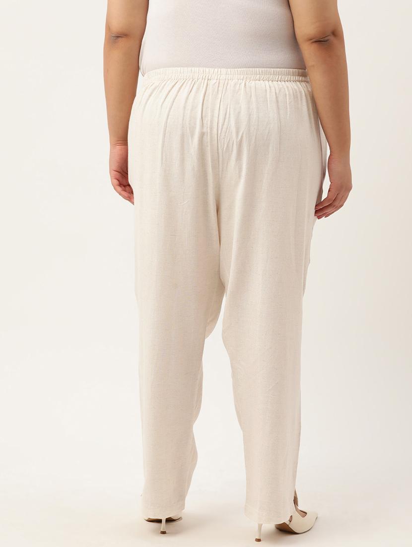 off white linen flat front trousers - 20302760 - Standard Image - 2