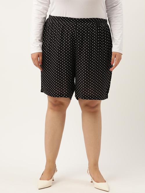 black polka doted knee length short - 20302775 - Standard Image - 0