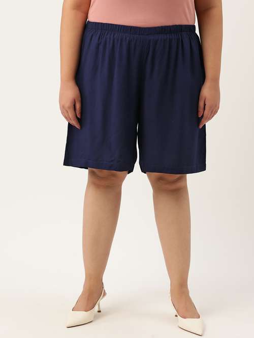 navy blue solid knee length short - 20302776 -  Standard Image - 0