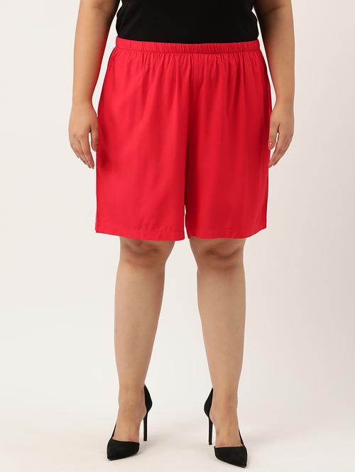 red solid knee length short - 20302781 -  Standard Image - 0