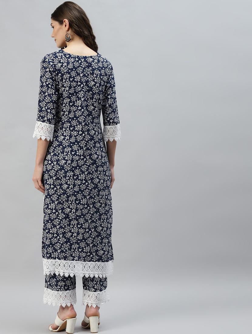 navy blue colored kurta palazzo set - 20302818 - Standard Image - 2