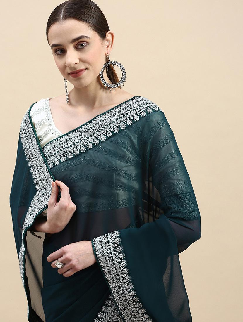 soft georgette saree with silver embroidered border - 20303103 - Standard Image - 2