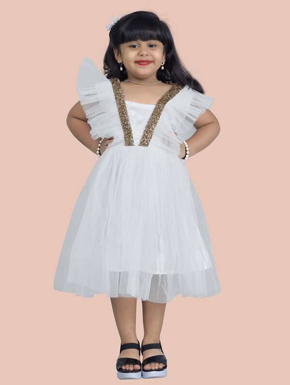 girls square neck short sleeves frock