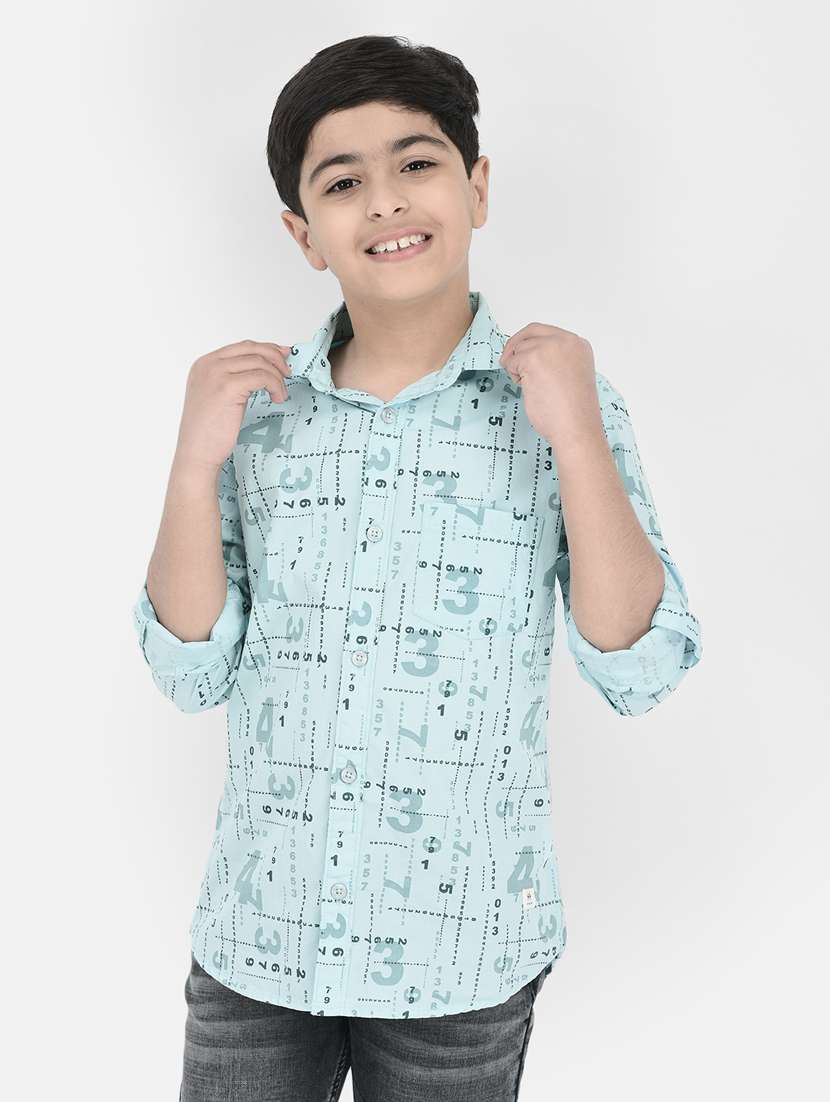 light blue printed long sleeves shirt