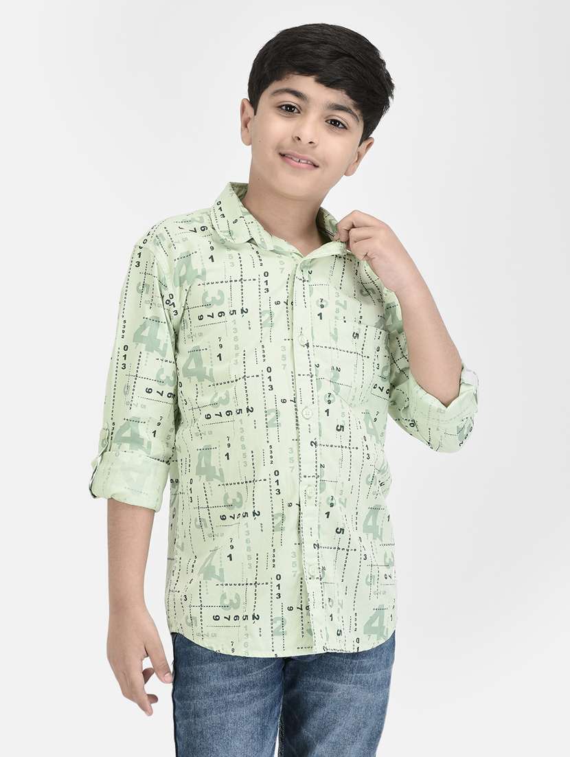 kids green printed long sleeves shirt