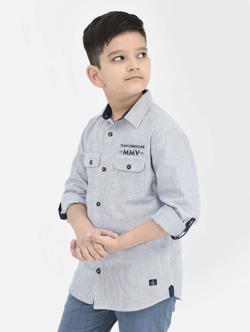 kids light blue striped long sleeves shirt - 20304007 - Standard Image - 2