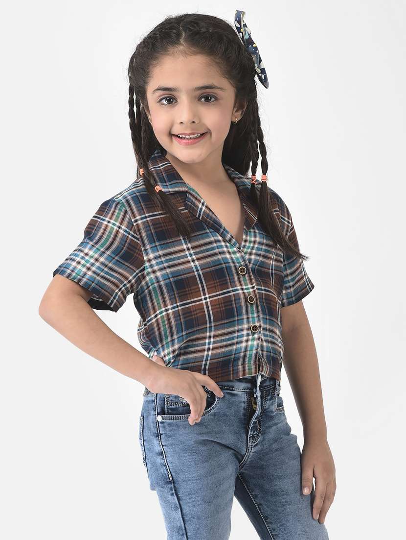 girls multi color check printed cropped shirt - 20304257 - Standard Image - 2