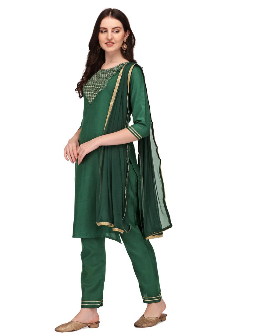 bottle green colored kurta dupatta set - 20304885 - Standard Image - 2