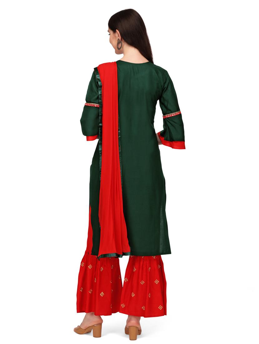 bottle green colored kurta sharara set - 20304888 - Standard Image - 2