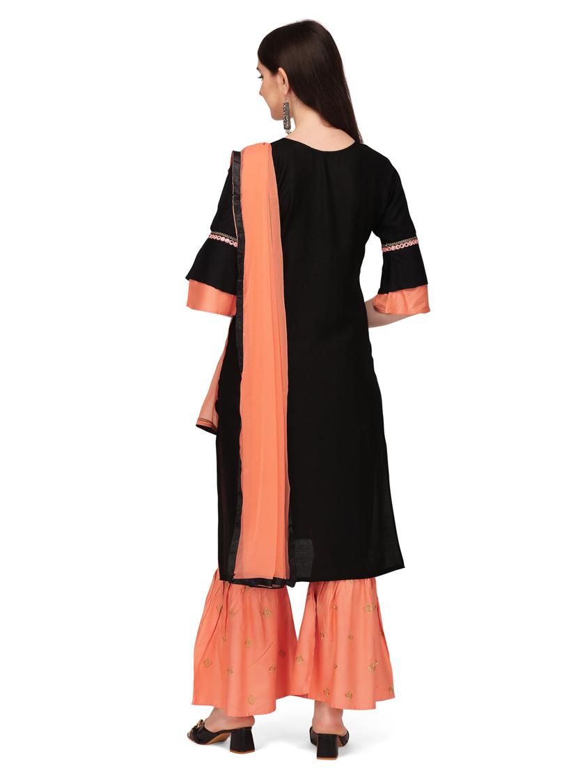 black colored kurta sharara set - 20304890 - Standard Image - 2