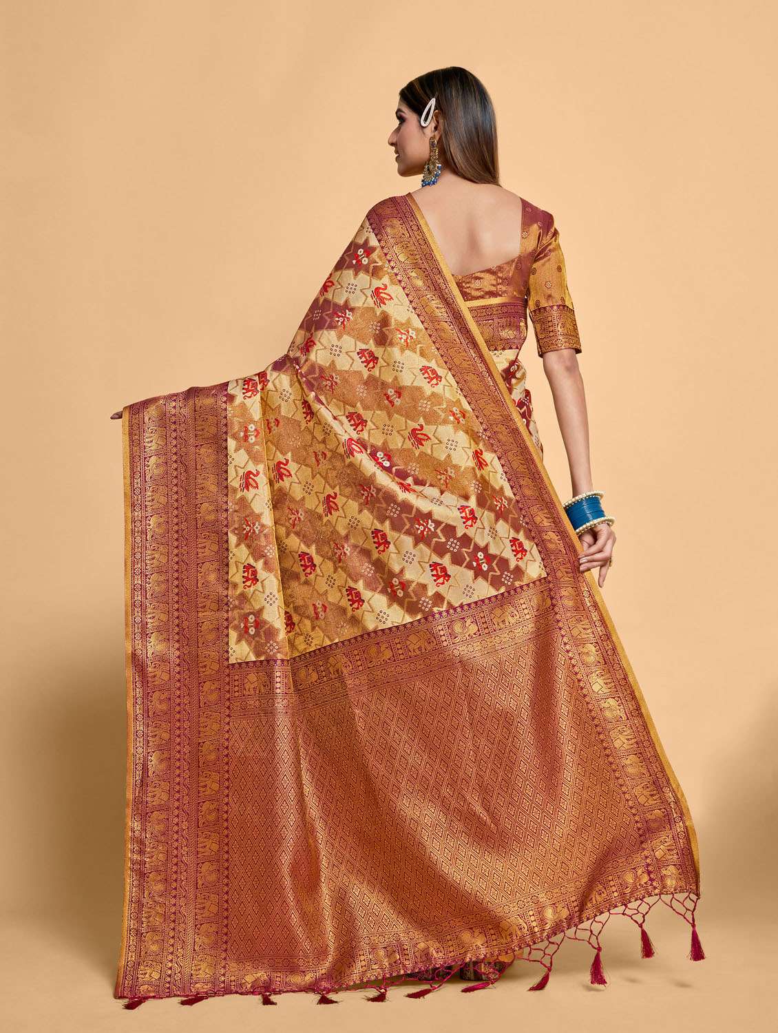 women's self design cream colored saree with blouse - 20305077 -  Standard Image - 2