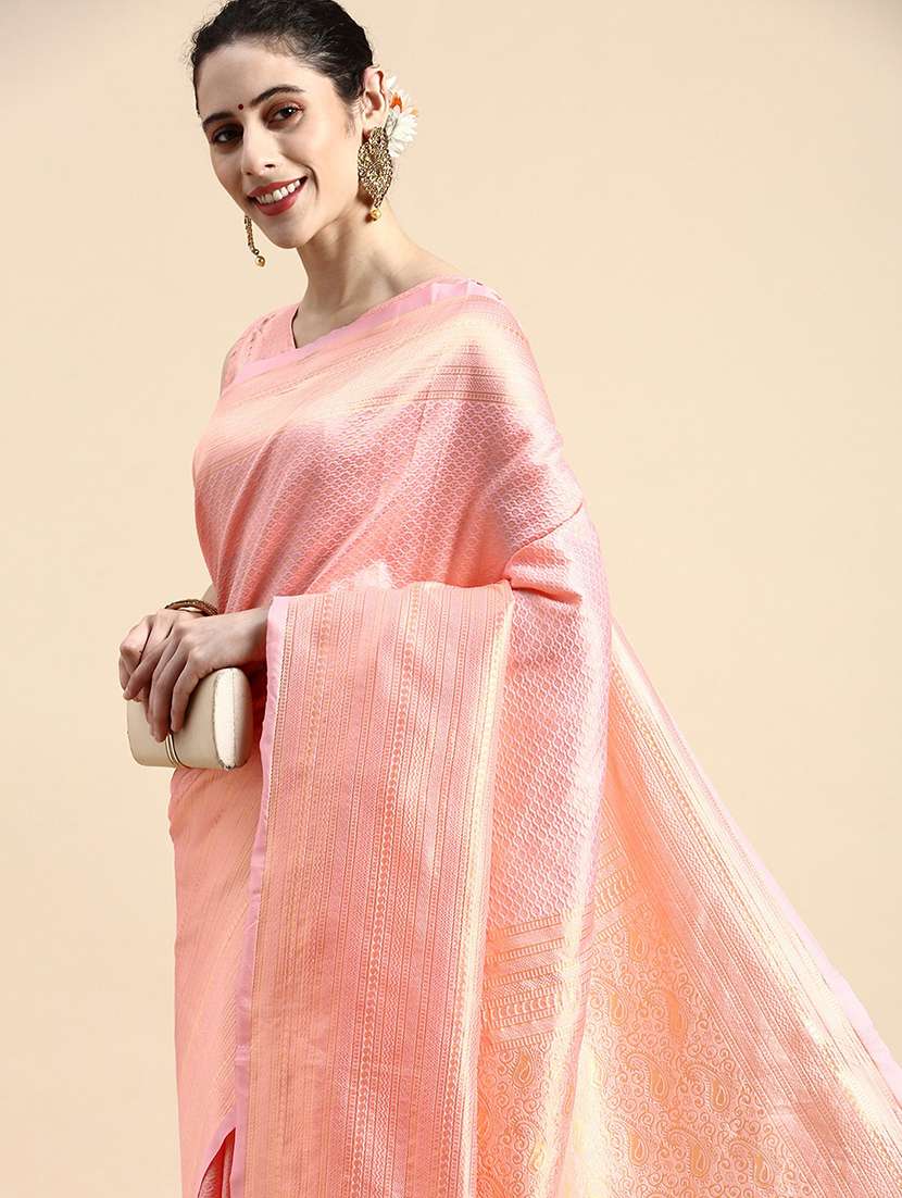 women's self design peach colored saree with blouse - 20305507 -  Standard Image - 2
