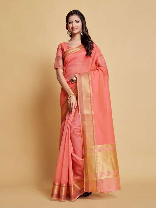 women's self design peach colored saree with blouse - 20305905 - Standard Image - 0