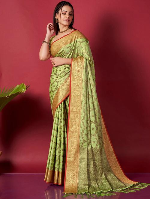 women's floral lime colored saree with blouse - 20305975 - Standard Image - 0