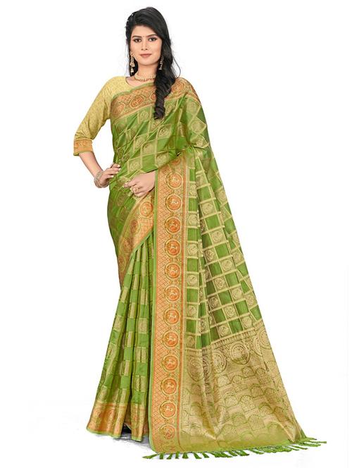 green colored kanjivaram  saree with blouse - 20306222 -  Standard Image - 0